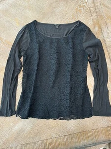 "Blusa Ann Taylor para mujer negra de encaje frontal manga larga grande axila a axila 20""" - Imagen 1 de 5