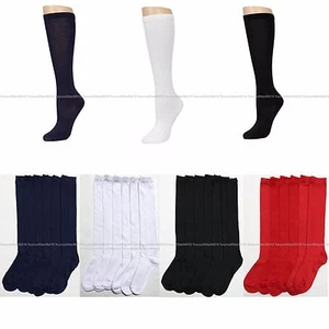 3 6 12 Pack Knee High Uniform School Socks Black Navy White Kid's Girl's 4-6 - Picture 1 of 7