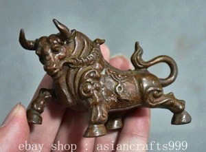 3" Old Chinese Purple Bronze Fengshui 12 Zodiac Year Cattle Ox Statue - Picture 1 of 7