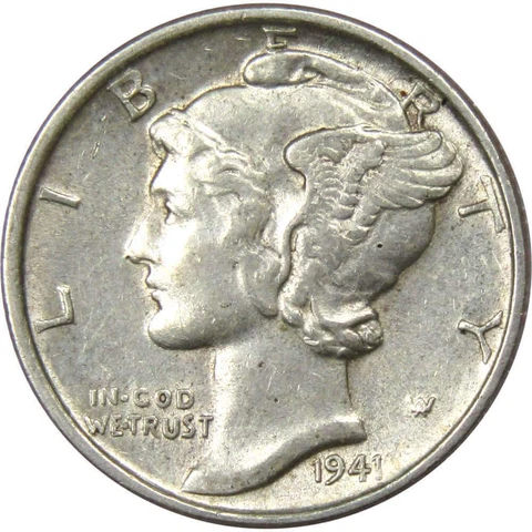1941 Mercury Dime AU About Uncirculated 90% Silver 10c US Coin Collectible Cover