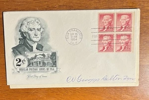 UNITED STATES THOMAS JEFFERSON FDC 1954 SC#1033 BLK4 ARTMASTER CACHET NWA - Picture 1 of 2