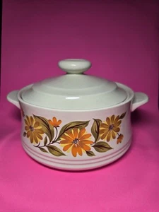 STONEWARE CAPRI BAKE SERVE N STORE BAKING DISH LID JAPAN MCM FLORAL VTG - Picture 1 of 11