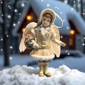 Vintage Christmas Angel Porcelain Victorian Girl Doll Ornament w/feather wings - Picture 1 of 6
