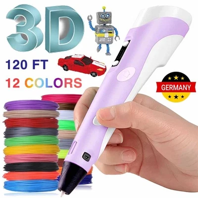 120ft DIY Kids 3D Pens Set 3D Printing Pen with 12 Colours PLA Filament Gift - Image 1 of 4