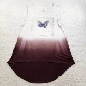 American Eagle Soft & Sexy Tank Top M Ombre White Burgundy Butterfly Hi Lo Hem - Picture 1 of 8