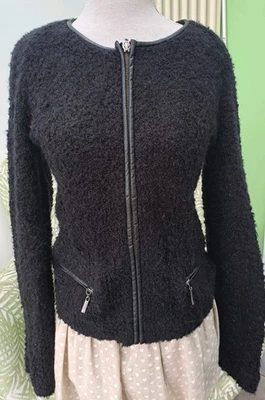 Next Black Coatigan Size 6r Teddy Boucle With Delicate Shimmer Sparkle Excellent - Image 1 of 4