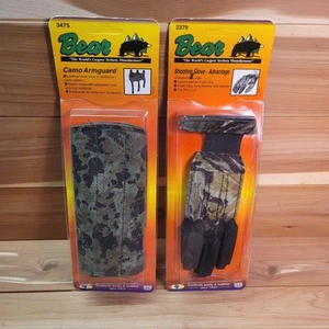 Bear Archery Leather 3 Finger Shooting Glove Large AND Camo Arm Guard New - Picture 1 of 7