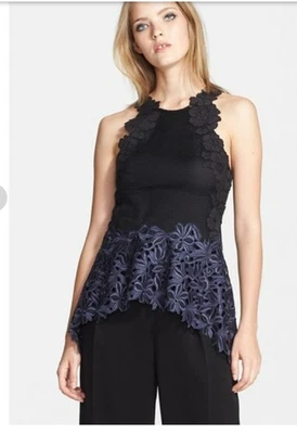 Camiseta sin mangas 3.1 Phillip Lim de encaje negra sin mangas malla transparente floral peplum 4 $650 Foto 1 de 4