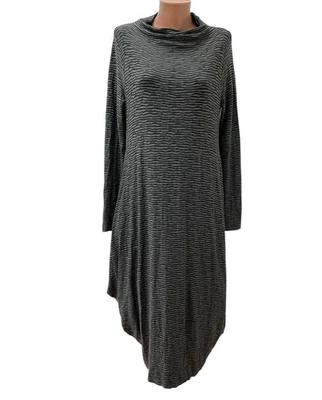 OSKA Gr.1 - L Kleid grau langarm midi wadenlang gestreift Jersey Stretch - Bild 1 von 4