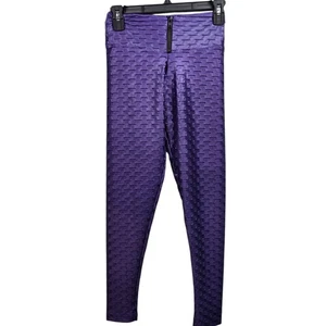 Bum Bum Bacana Purple Zipper High Waist Honeycomb Textured Leggings S/M - Picture 1 of 10