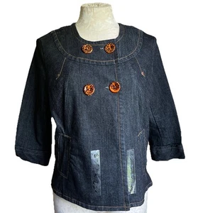 NWT! BOOM BOOM JEANS WOMEN S Double Breasted DARK DENIM SWING STYLE Jean Jacket - Picture 1 of 23