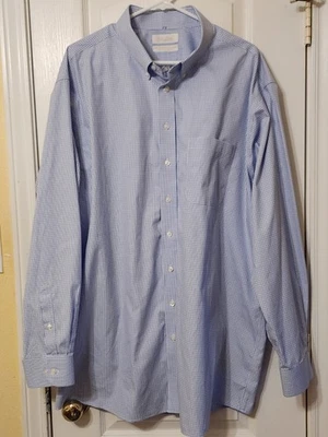 MEN'S BLUE WHITE CHECK BUTTON-UP DRESS SHIRT 19 36/37 TALL by ROUNDTREE & YORKE - Image 1 of 4