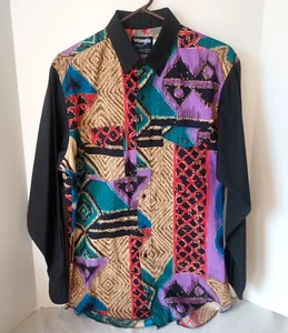 Vtg Wrangler Cowboy Cut Men's Western Shirt 16.5 34 Southwest Color Block Long - Picture 1 of 7