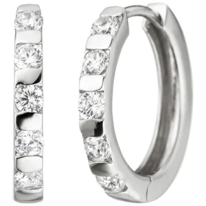 Creolen 17,7mm Ohrringe Klappcreolen Ohrschmuck mit weißen Zirkonia 925 Silber - Picture 1 of 1
