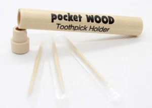 Wood Pocket Travel Toothpick Holder - with Toothpicks - Picture 1 of 18