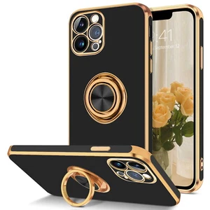Do iPhone 13 Pro Max twarde etui odporne na wstrząsy wytrzymałe etui złoty pierścień kictand - Zdjęcie 1 z 8