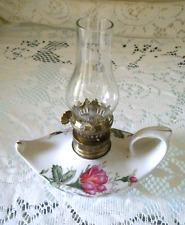 MINIATURE CERAMIC OIL LAMP-ROSES WITH GOLD TIPS-ALADDIN STYLE-LAMPLIGHT FARMS