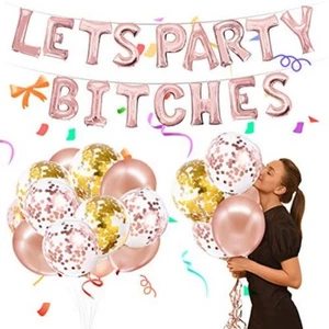 Hen Party Balloon Pack Banner Let's Party Bitches Accessories Decorations Rude - Picture 1 of 3