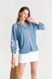 Denim Embroidery Top - Picture 1 of 8