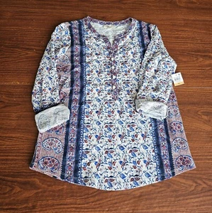 Women's Size Petite Small Style&co Printed Roll-tab Sleeve Top In Autumn... - Picture 1 of 16