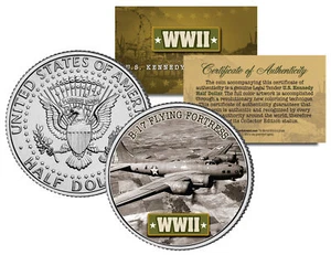 World War II B-17 FLYING FORTRESS JFK Kennedy Half Dollar U.S. Coin (B/W) - Picture 1 of 1