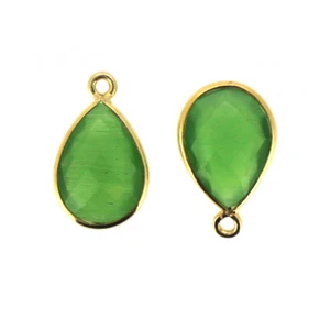 Colgante Bisel Piedras Preciosas-Enchapado en Oro-Monalisa Verde-Pequeña Lágrima-10x14mm (2 piezas) - Imagen 1 de 3