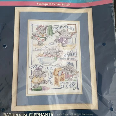 Sunset Stamped Cross Stitch Kit Bathroom Elephants Kids  # 13056 New - Image 1 of 4