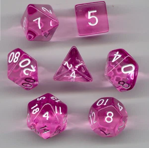 NEW RPG Dice Set of 7 - Translucent Pink D4 D6 D8 D10 D12 D20 D00-90 - Picture 1 of 1