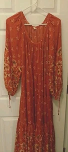 Spell and The Gypsy Collective Coral Floral Ruffle Drawstring Slv Dress Sz Lg - Picture 1 of 7