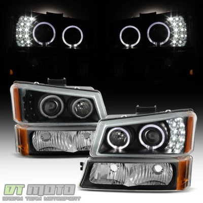 Faróis de LED preto 2003-2006 Chevy Silverado 1500 projetor halo + luzes de para-choque - Imagem 1 de 4