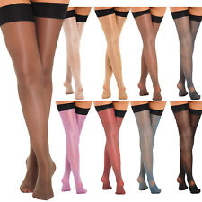 US Women Oil Glossy Mesh Sheer Thigh High Stockings Lingerie Stretchy Pantyhose 