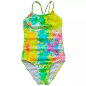 Colorful Tie Dye Pattern Print Swimwear Girls Criss-Cross Straps Swimsuit New - Picture 1 of 8