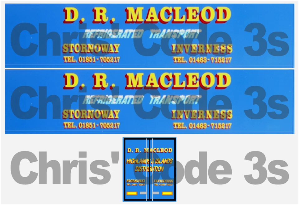 Code 3 Adhesive Trailer Decal - D R Macleod - 1/50 1/64 1/76 1/87 1/148  - Image 1 of 1