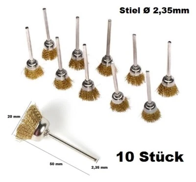 10x Messing Topfbürsten Rund Drahtbürsten Set Dremel Proxxon Multitool Ø 2,35mm