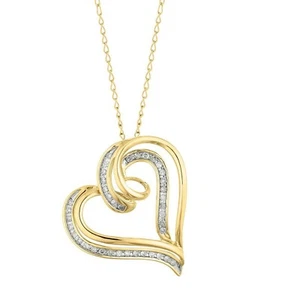 14K Oro Amarillo Chapado 0.15CT Redondo Real Moissanita Amor Collar con Corazón - Imagen 1 de 1