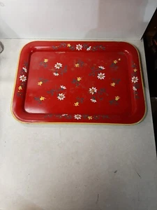 Rare vintage mid century Red Floral 17.5" Metal Tray - Picture 1 of 6