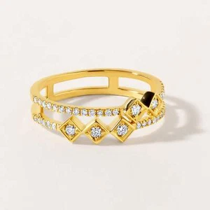 Certified 14K Gold 0.3ct Natural Diamond Band Rhombus 2 Row Ring - Imagen 1 de 9