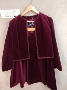 Maurice Henri Suit Jacket Skirt UK 14 M Womens Crushed Velvet Deep Red 70s - Picture 1 of 15