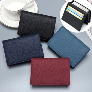 New Genuine Leather Pocket Business Card Holder Case ID Credit Name Box Wallet - Picture 1 of 20