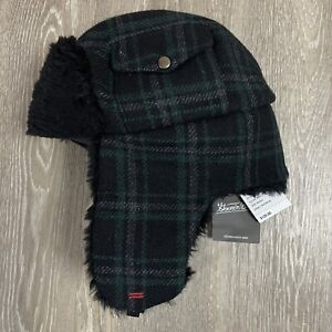 Goorin Trapper Wool Plaid Faux Fur Ear Flap Hat Black Size Medium New With Tag