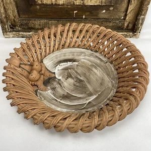 Vintage Handmade Pottery Wicker Weave Clay Bowl Basket 11 Inches Rare Heavy - Picture 1 of 9