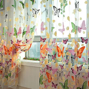 Tenda trasparente farfalla voile tulle floreale porta finestra tenda sciarpa Va3*a5 - Foto 1 di 12