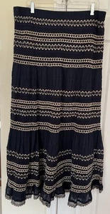 Maxi Falda Chicos Azul Marino Tostado Crochet Ribete En Niveles Talla 3 Cintura Elástica Boho Nueva con Etiquetas - Imagen 1 de 7
