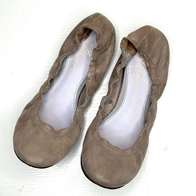 Delman Leather Round Toe Stretch Slip On Ballet Flat 6.5 M Taupe Brown Glitter - Image 1 of 4