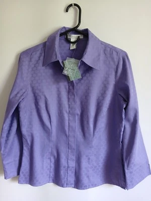 Blusa deportiva para mujer Geoffrey Beene púrpura 100 % algodón talla 6 mangas con puños Foto 1 de 4
