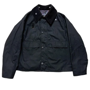 Barbour SPEY Wachsjacke schwarz L Cordkragen gold Reißverschluss Karofutter F/S - Bild 1 von 14