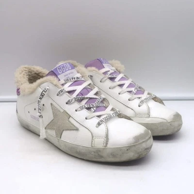 Golden Goose Superstar Shearling Sneakers White Leather & Purple Glitter Size 38 - Image 1 of 4