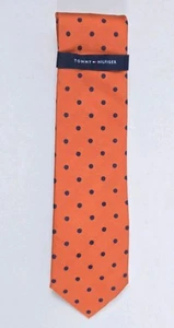 Tommy Hilfiger Men Tie Rockability 2 Tone Orange/Navy Blue Polka Dots Pattern - Picture 1 of 3