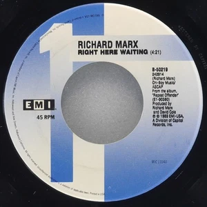 RICHARD MARX Right Here Waiting EMI B-50219 VG+ 45 RPM 1989 Soft Rock 7" Pop - Picture 1 of 4