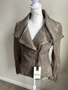 Chaqueta de Cuero Suave Soia & Kyo Norina Talla S Taupe Nueva con Etiquetas Motociclista Lujo Neutral NUEVA - Imagen 1 de 18